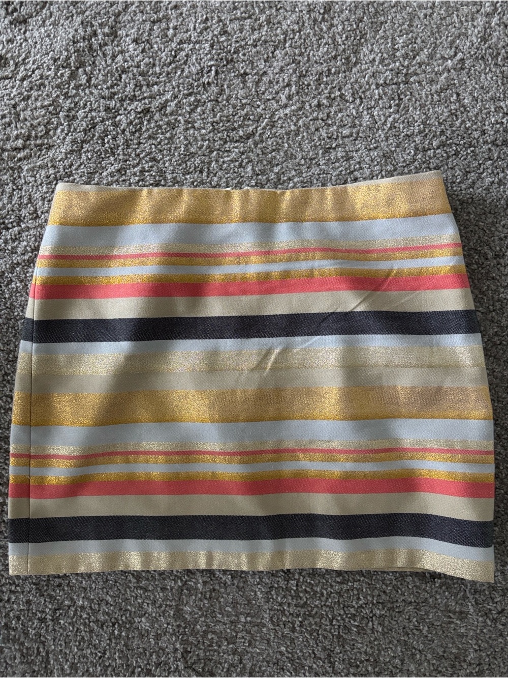 J. Crew Gold, Coral, Black & Cream Striped Mini Skirt
